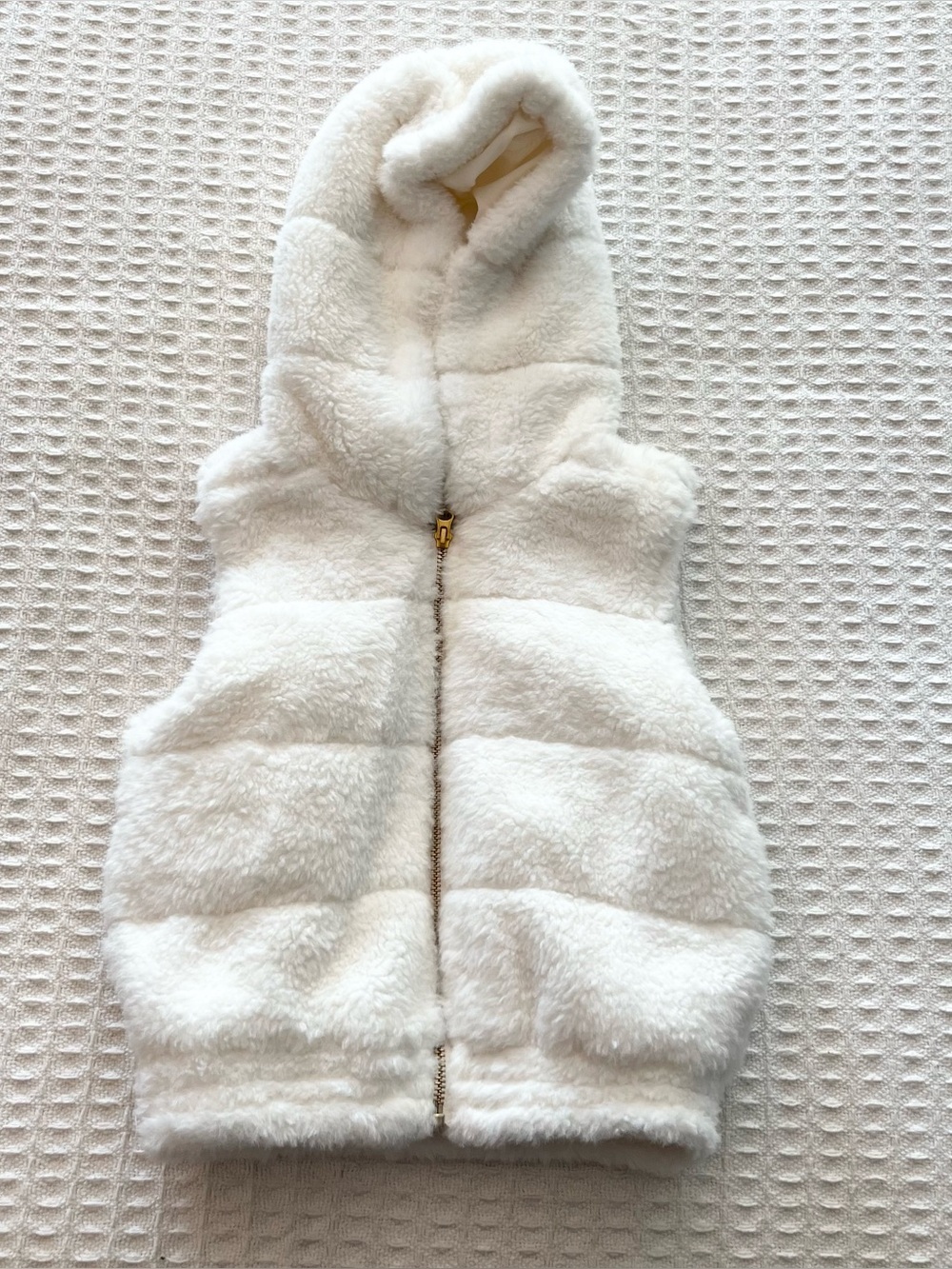 Janie and Jack Cream Hooded Sherpa Vest with Gold Zip
